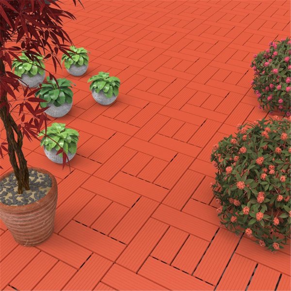 Pure Garden Pure Garden 50-LG1190 Patio & Deck Tiles-Interlocking Criss-Cross Pattern Outdoor Flooring - Terra Cotta Color - 6 Piece 50-LG1190